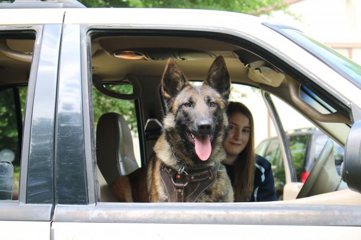 Athina on guard during car jacking training. 